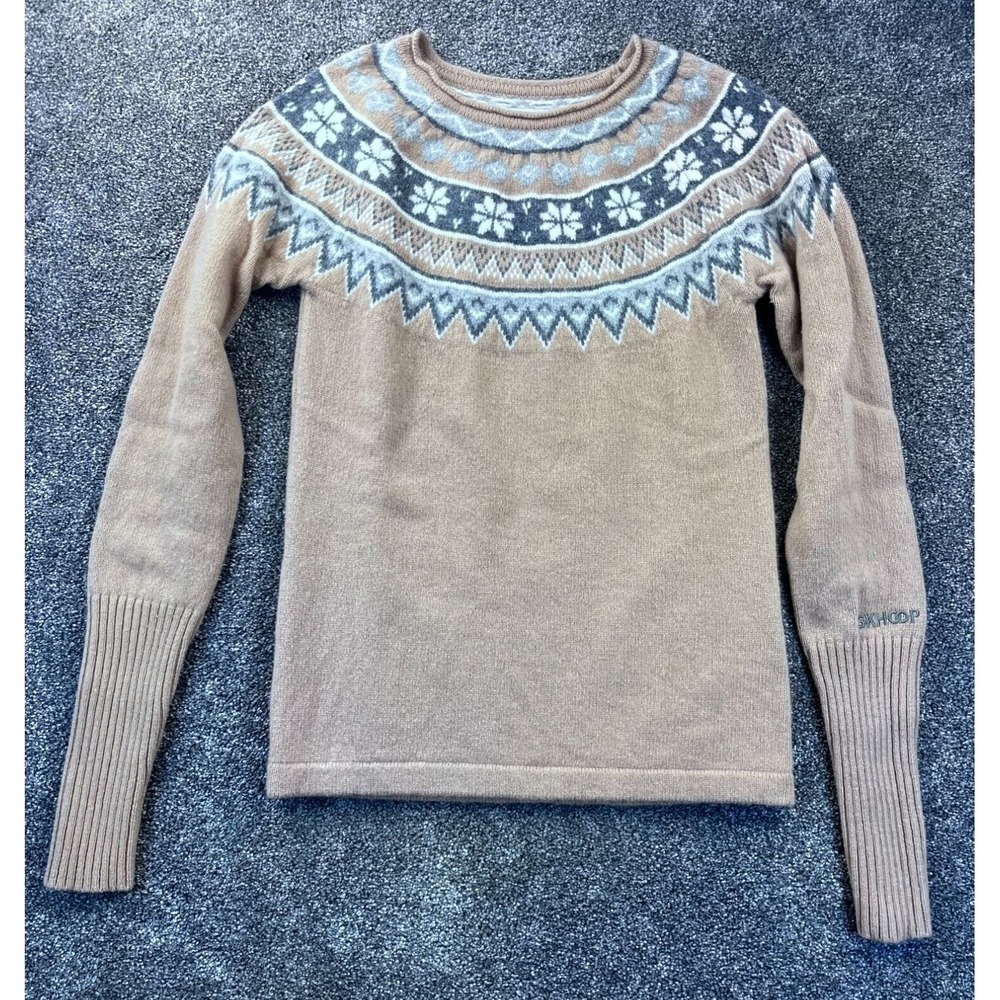 Skhoop Womens XS Lambswool & Nylon Nordic Sweater Beige/Gray